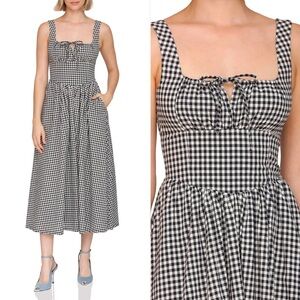 NWT | Avec Les Filles | Gingham Ruched Midi Dress | Sz 8